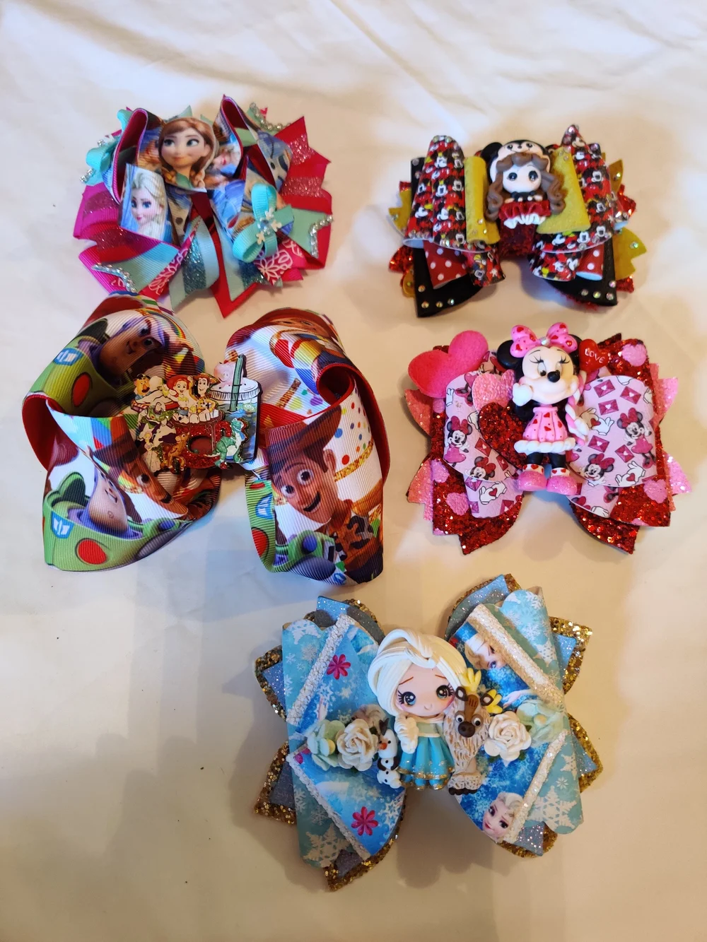 Kids Character Hair Bows - Pink, Blue, Red, Multicolor
